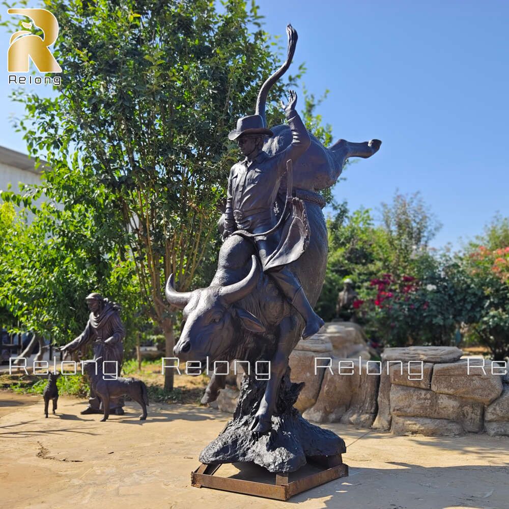 Bull Riding Statue Large Bronze Bull Rider Statue - Relong Art Sculpture