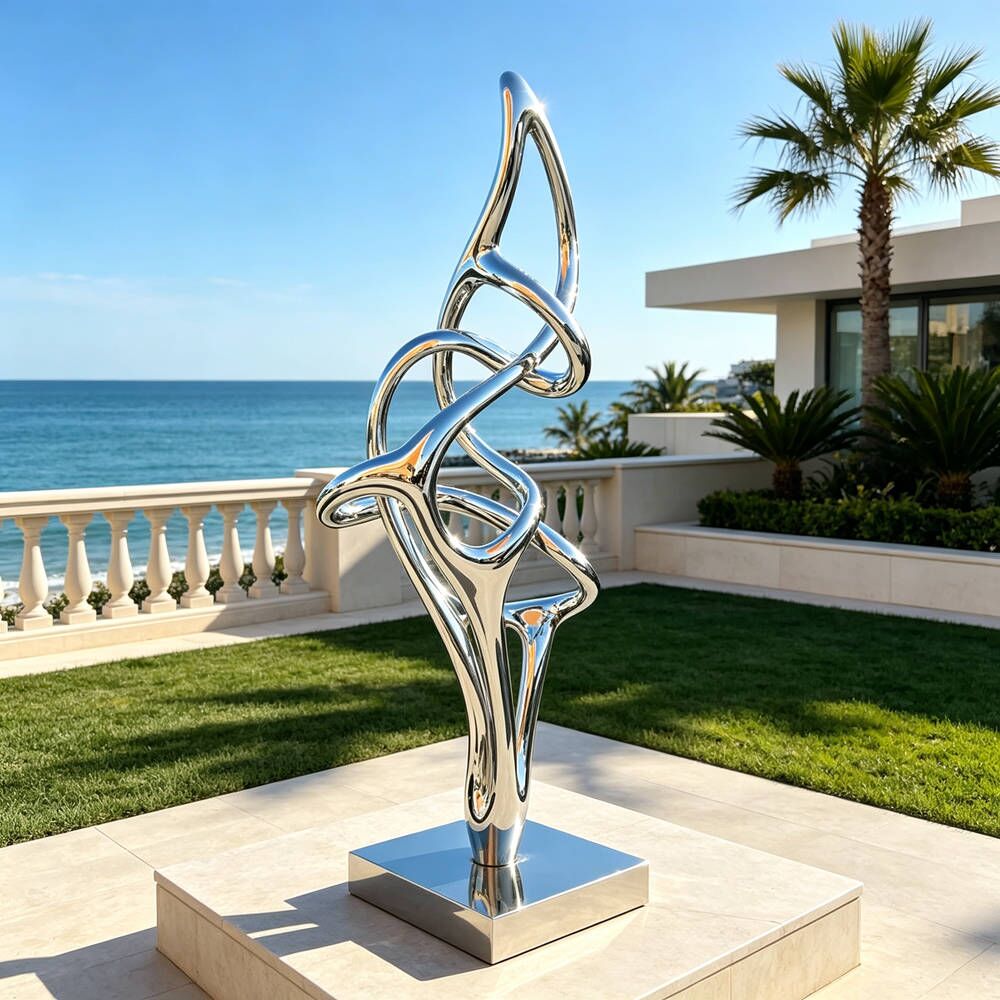 Mirror Polished Metal Knot Sculpture for Outdoor Garden Decor